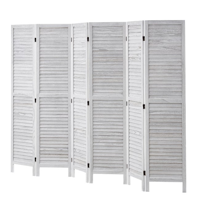 Cloison De Séparation Pliante 6 Panneaux Bambou & Toile Blanc Crème - 240x180 Cm