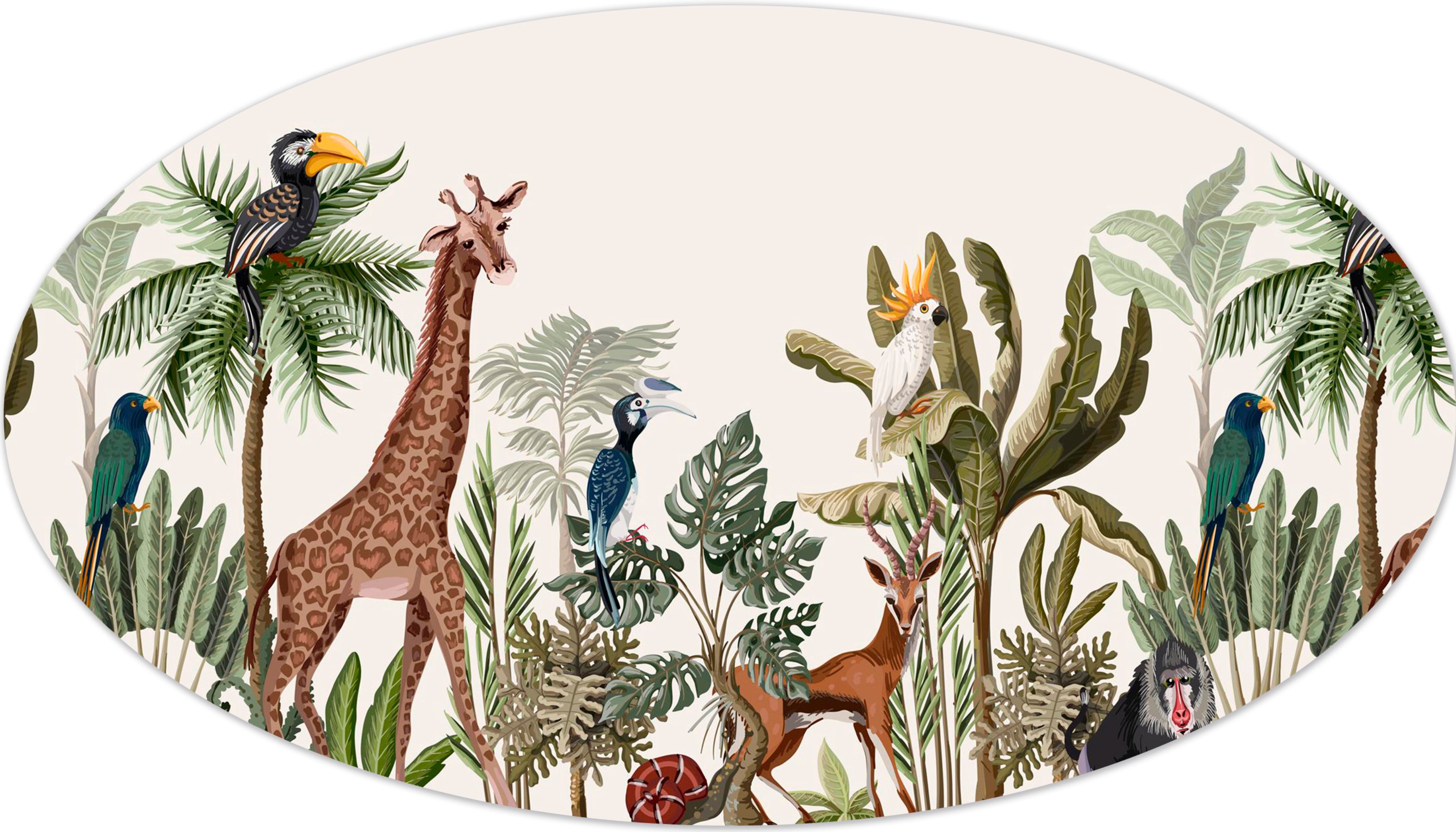 Dywan winylowy dla dzieci Jungle A- owalny 200x350 cm - Antypoślizgowy PVC, winylowy do pokoju dziecięcego, ognioodporny i zmywalny.