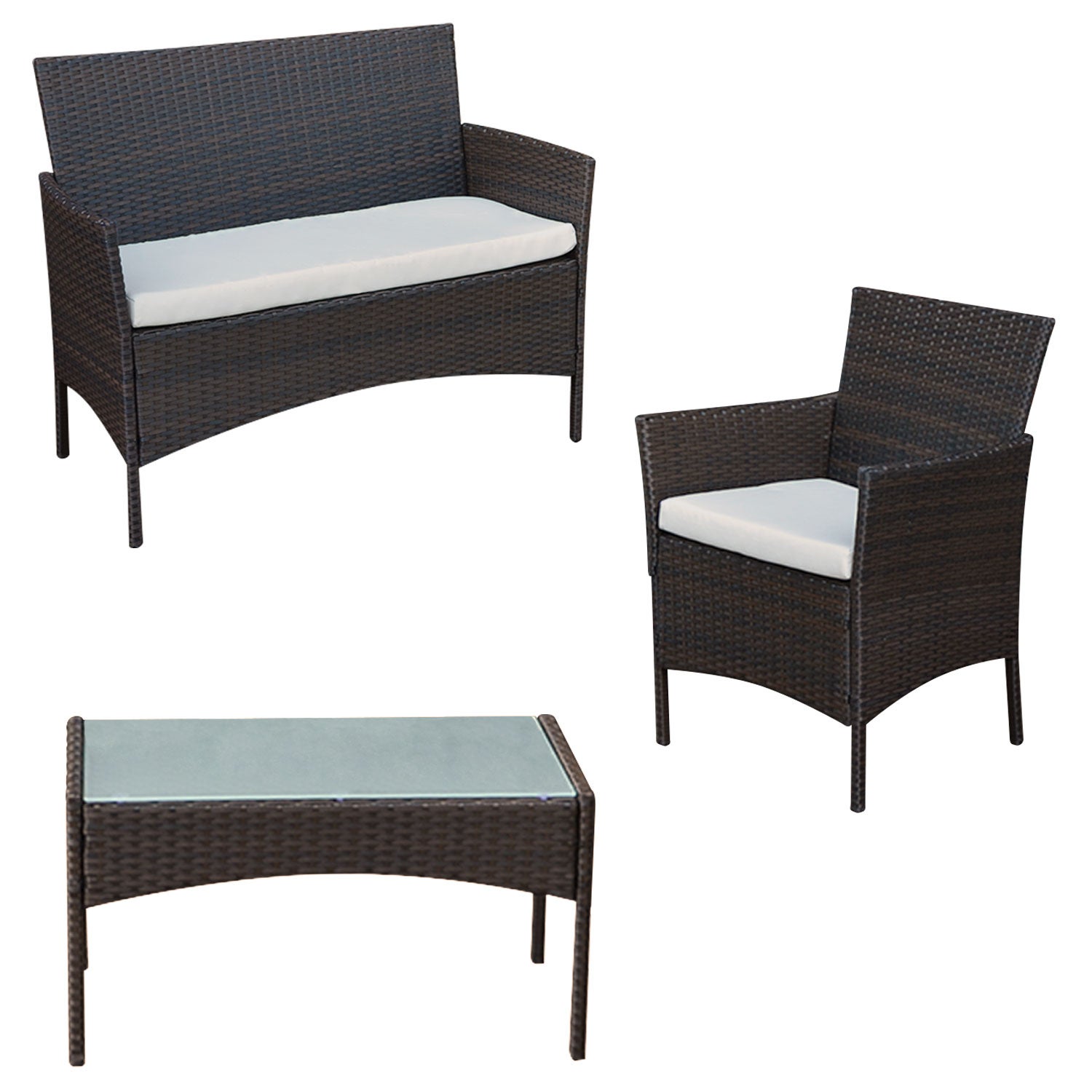 Zestaw mebli ogrodowych CORFOU z brązowej plecionej żywicy, 4-osobowy - beżowe poduszki - 2