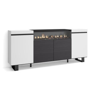 Credenza Design Industriale Con Camino Elettrico LED - 4 Porte, Colore Cemento, Piedi Legno - Foto 13