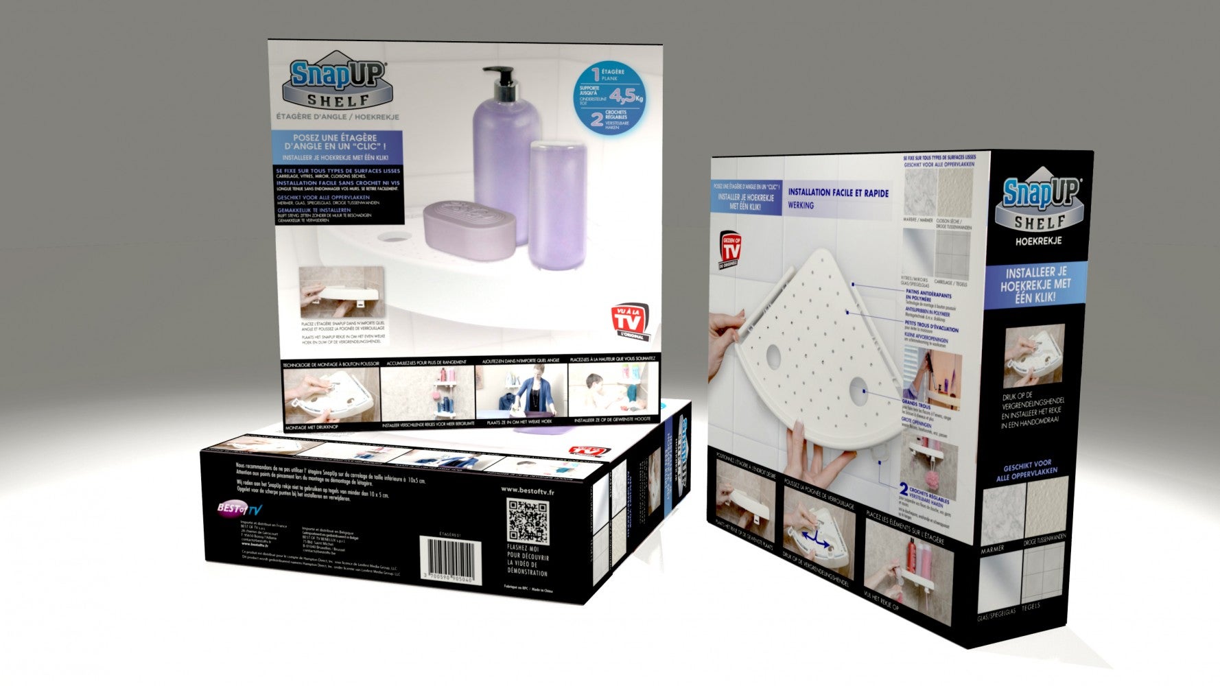 Pulsador de repisa para baño/ducha de esquina, blanco, repisa Snap up - 3