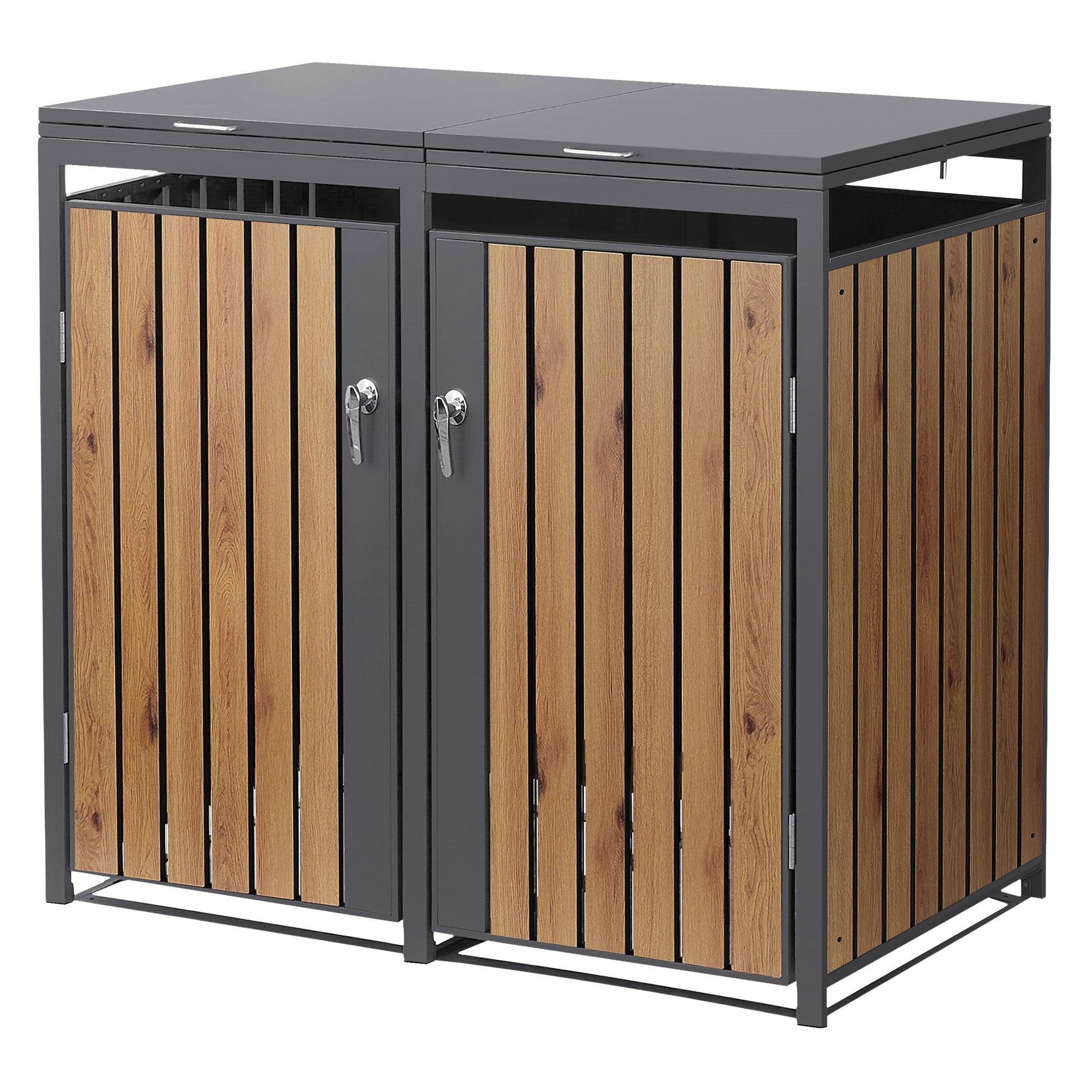 Masca pentru 2 pubele de deseuri ML-Design, de 240 L, 132 x 80 x 120 cm, magazie pubele, din otel, antracit cu aspect de stejar, capac rabatabil