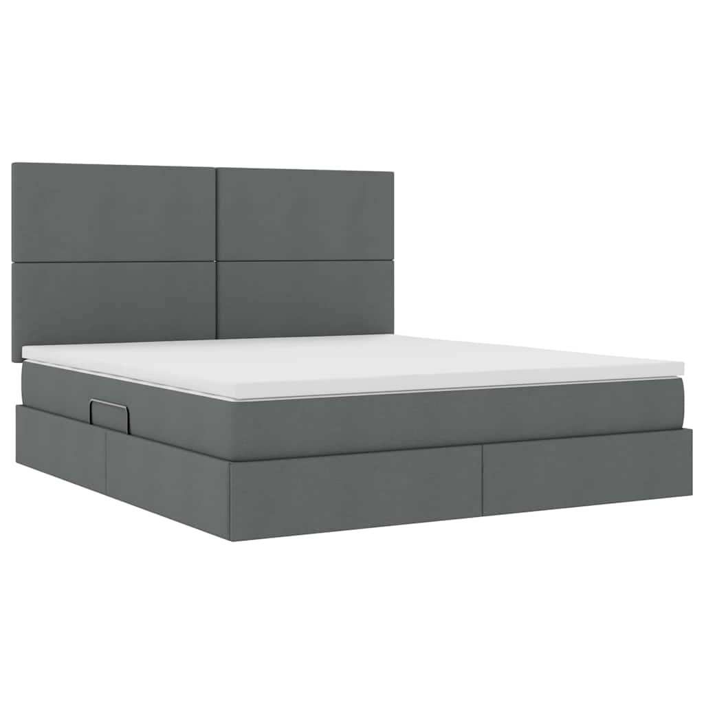Lit avec rangement et matelas en tissu gris foncé, pour la chambre, 160 × 200 cm - 5