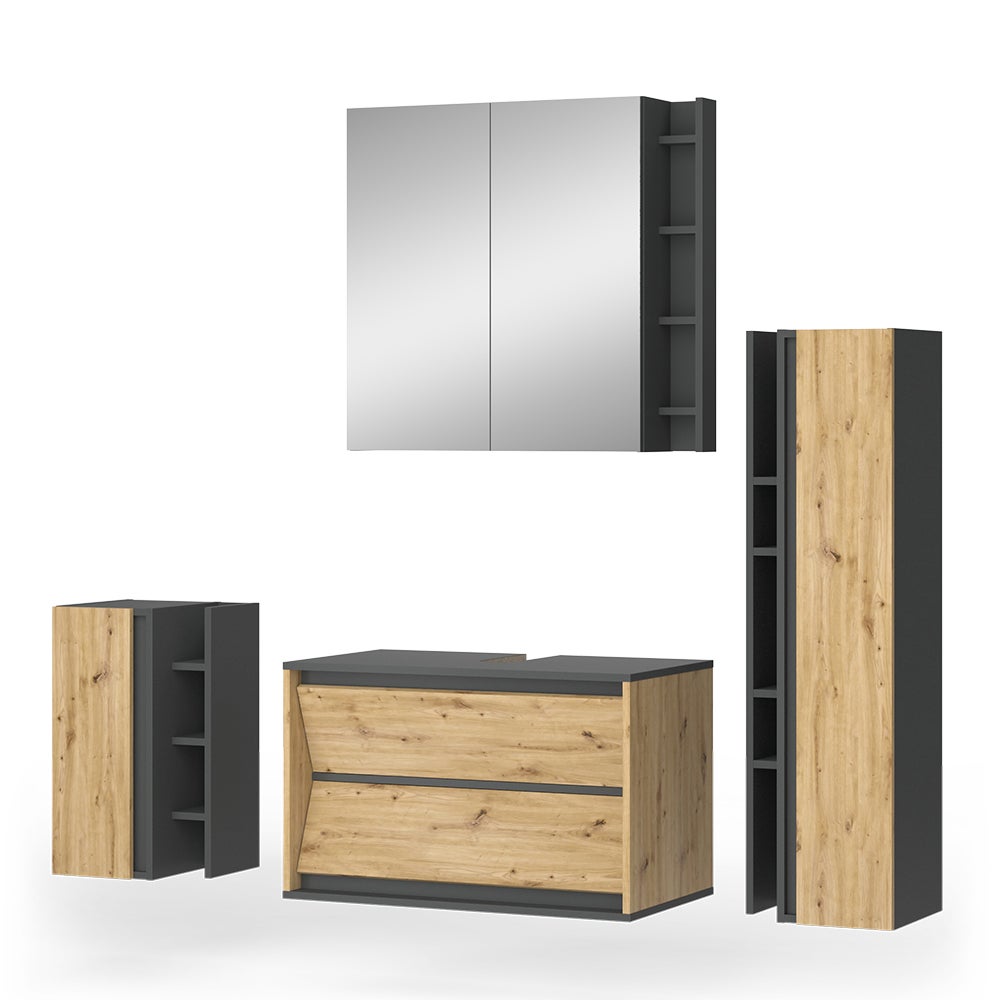 Vicco Zestaw mebli łazienkowych Edelin, Antracyt/Artisan, 4 części