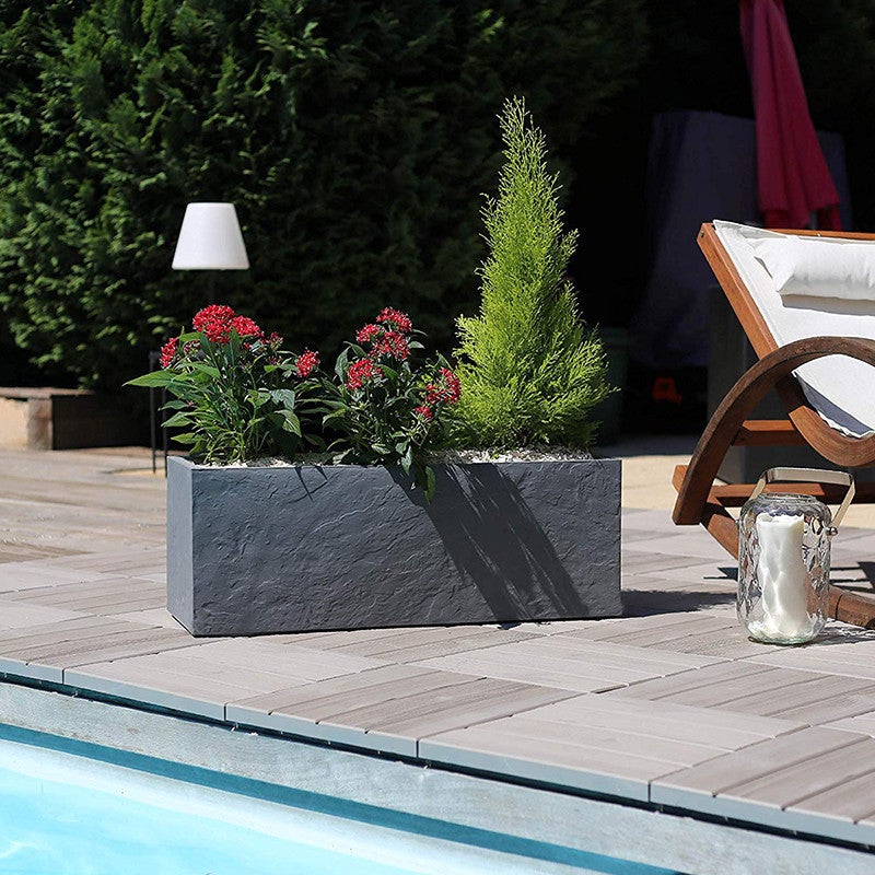 EDA Jardiniere Volcania'Up 57 L - Décor Imitation Pierre - 79,5 x 29,5 x 29,5 cm - Gris galet - 2