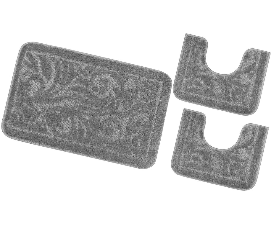 Zestaw 3 dywaników łazienkowych Antypoślizgowy Absorbent Barokowy Jednolity Kolor Szary