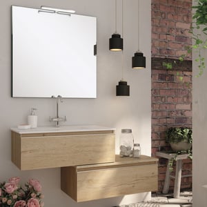 Meuble de salle de bain 120 cm simple vasque - 2 tiroirs - PENA - bambou (chêne clair)