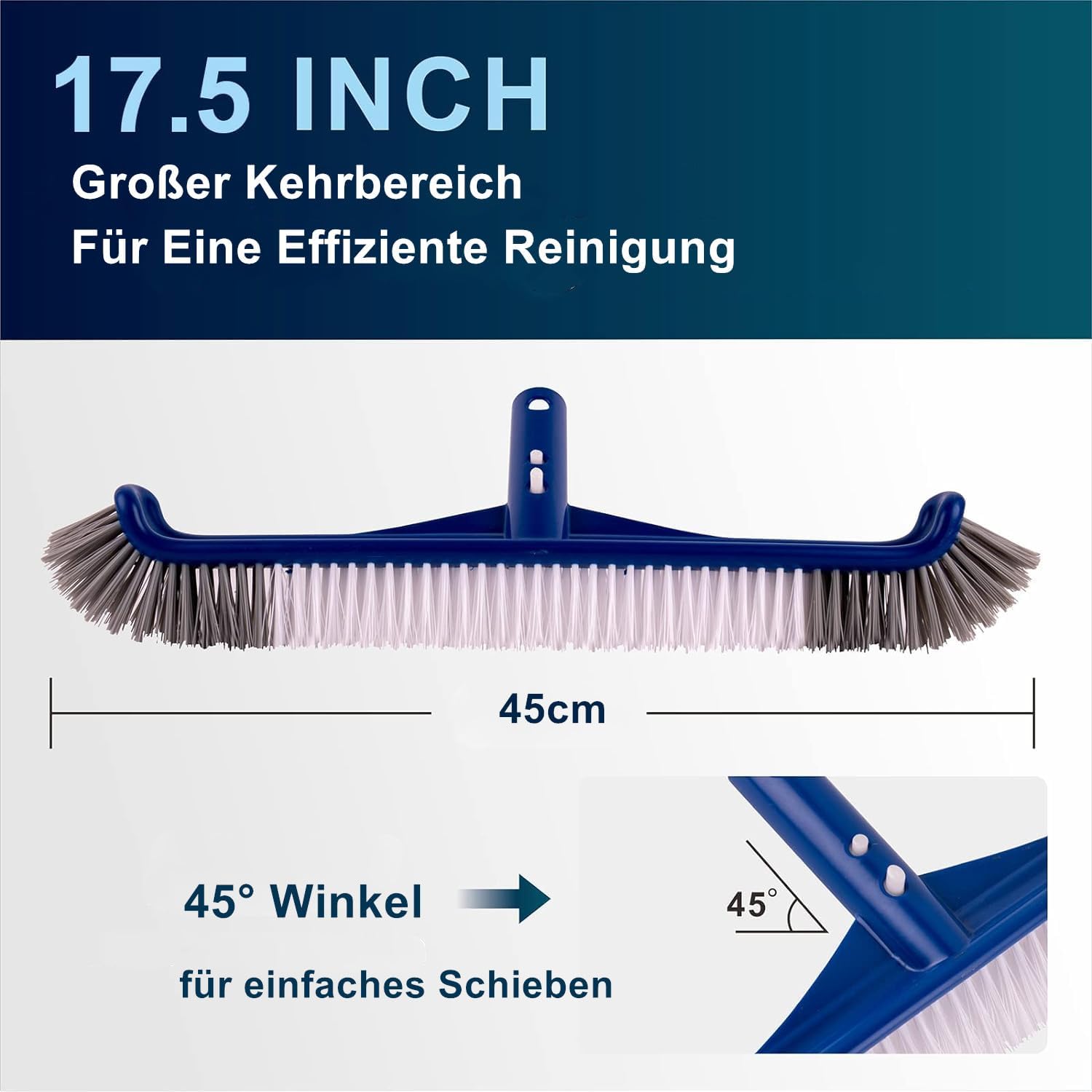 Cepillo de piscina de 17,5 pulgadas para limpiar paredes de piscina, cepillo de piscina premium con cerdas de nailon y clip EZ, cepillo de limpieza - 2