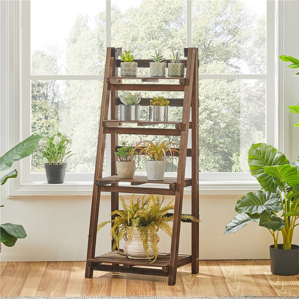 Étagère à Fleurs en Bois Étagère à Plantes Pliante pour Salon Balcon Patio Cour 45×35,7×108 cm Yaheetech - 2
