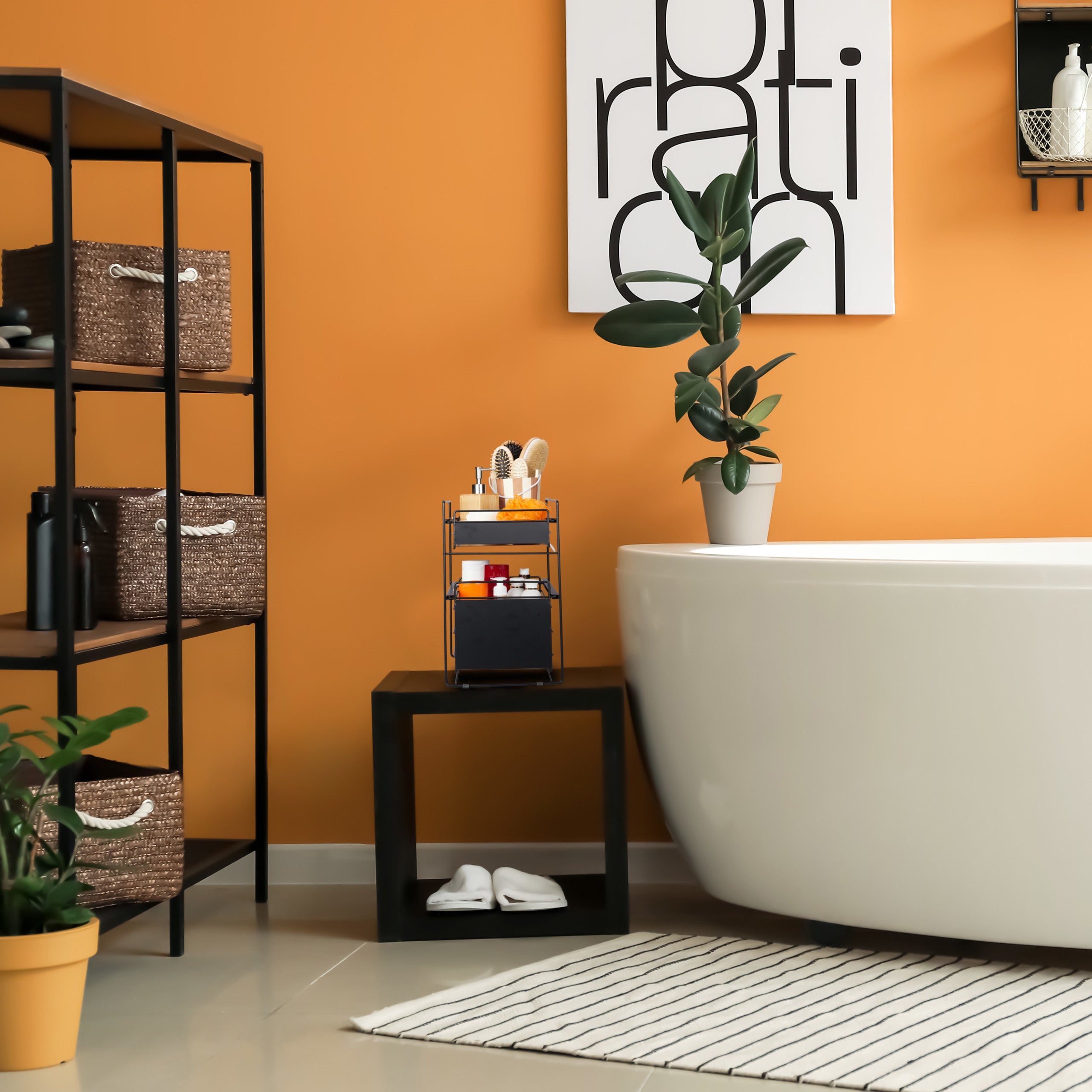 Organiseur de placard, 2 paniers, rangement cuisine et salle de bain, coulissant, HLP 39,5x25x40,5 cm, noir, Relaxdays - 5