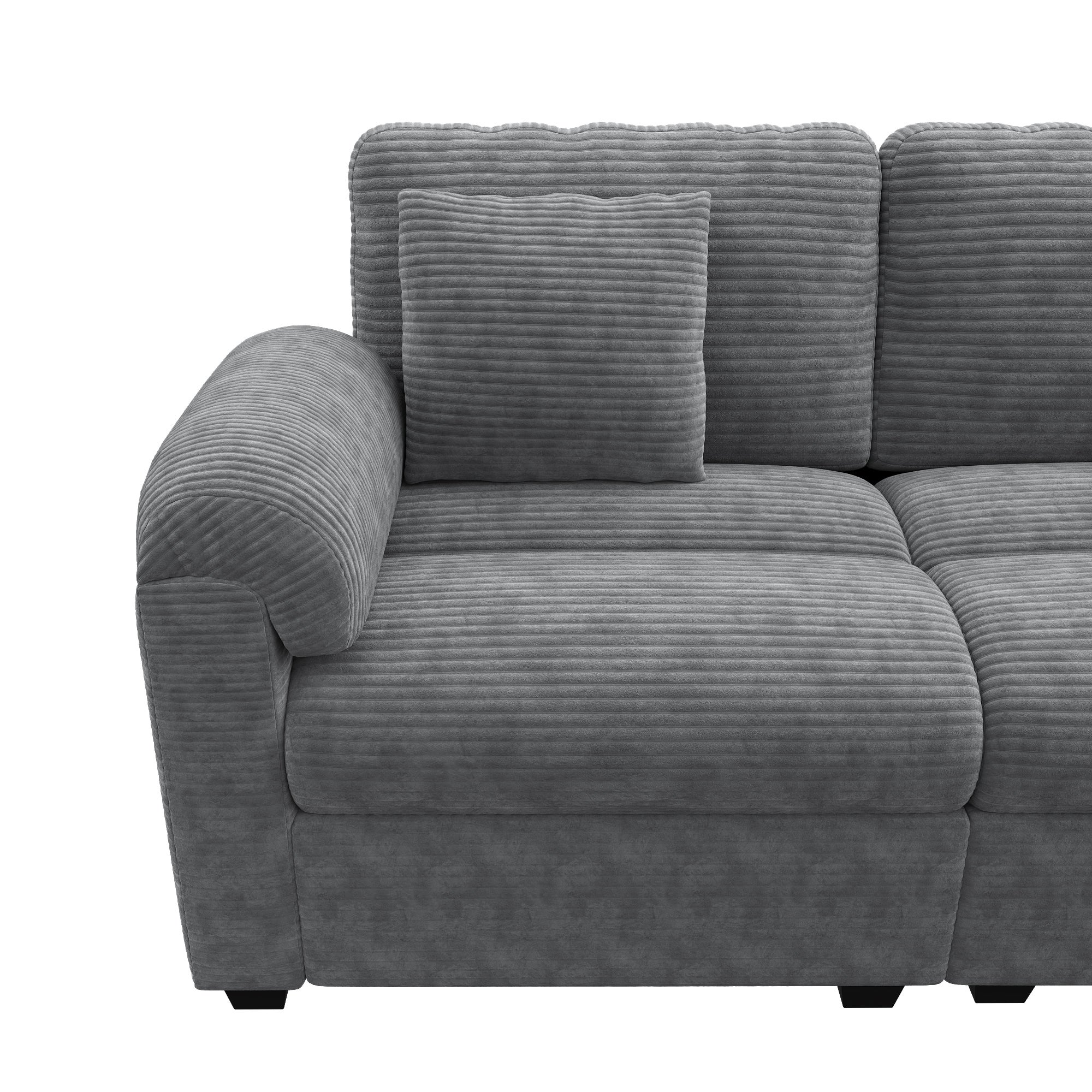 Canapé d’angle modulable 7 places 274,5x210,5x85,5 cm avec pouf + coussins, grand canapé salon, tissu velours côtelé, gris - 8
