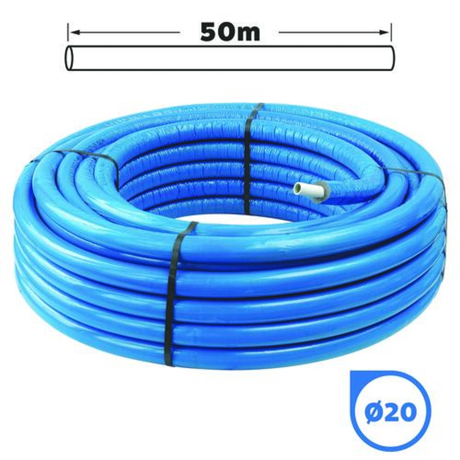 Tube multicouche Ø20 isolé bleu en couronne 50m - Isolant 8mm - 2