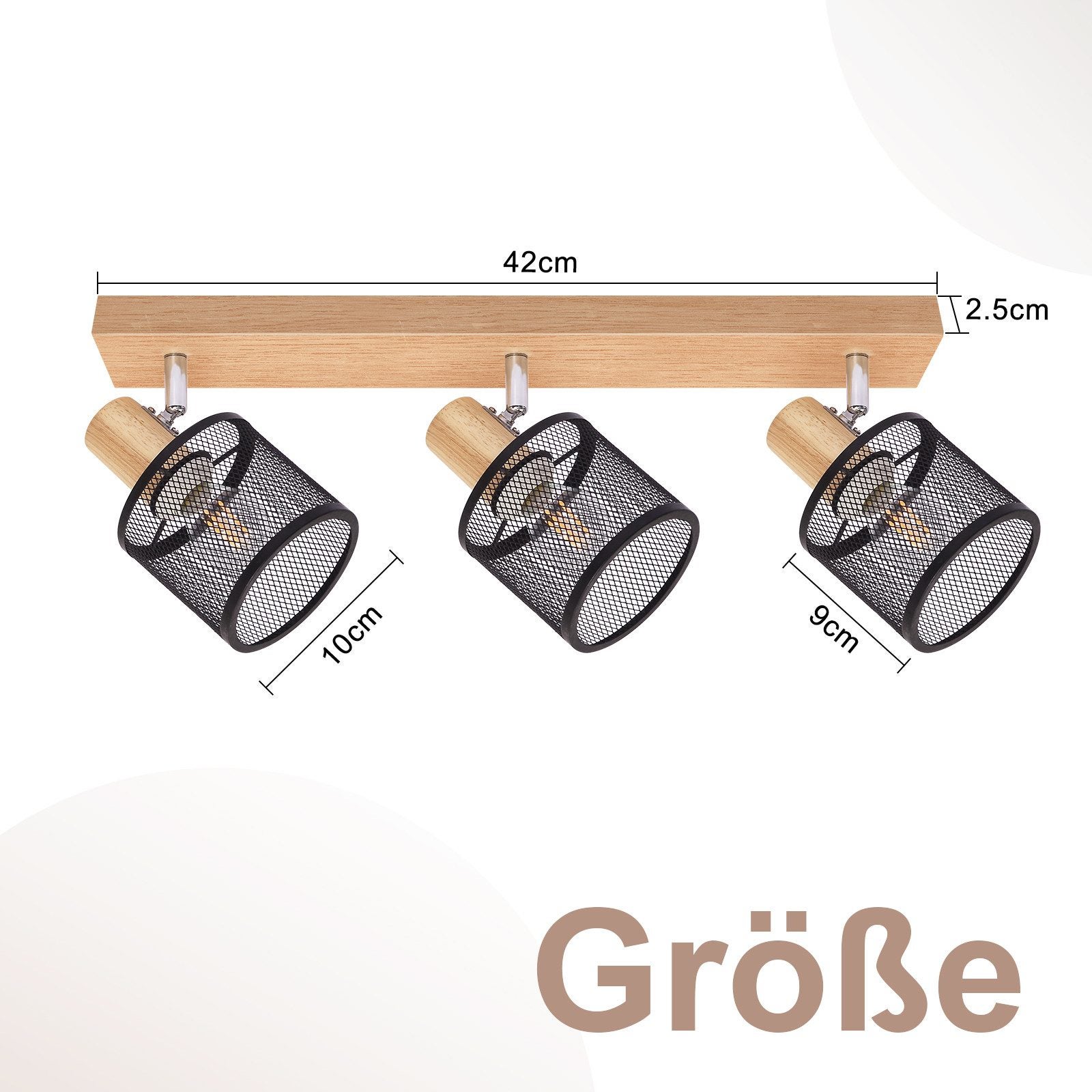 NETTLIFE Plafoniera 3 faretti effetto legno nero - E14 plafoniera orientabile 350° 4 lampadine max 25w moderna per soggiorno camera da letto cucina. - 6