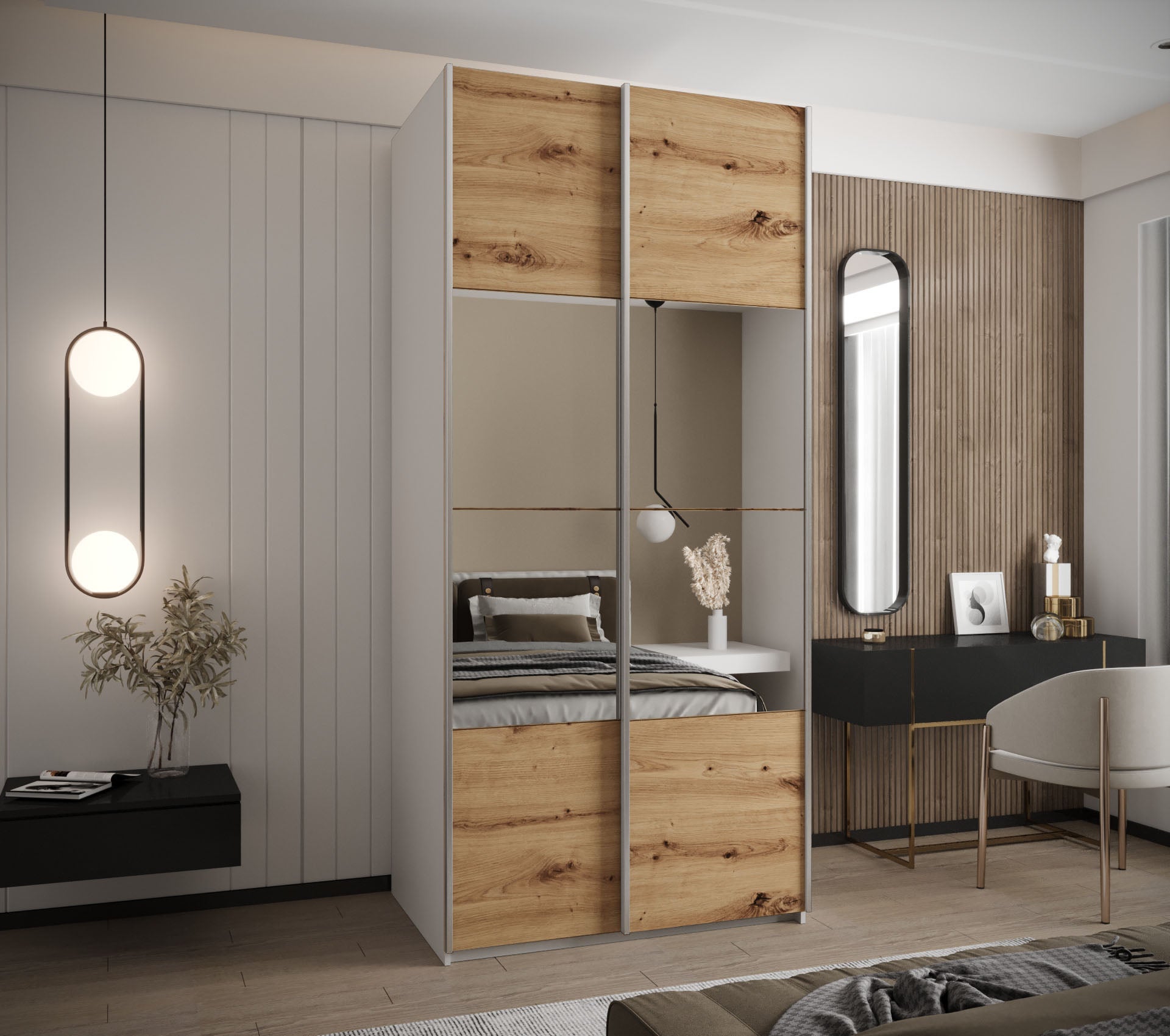 Szafa przesuwna wysoka Lux 4 120 x 64 x 245,5 cm biały + artisan + u. srebrny - Abiks Meble - 2
