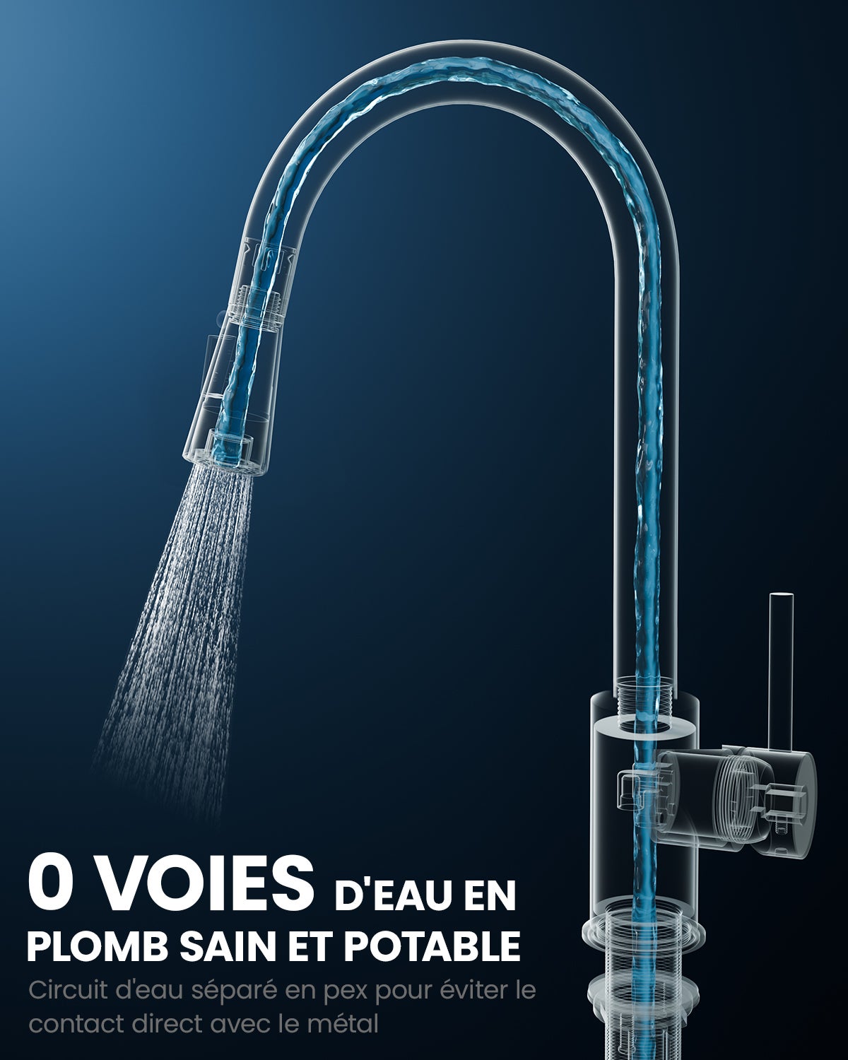 Mitigeur Evier Avec Douchette Extractible - Robinet de Cuisine à 2 Modes de Pulvérisat - Mitigeur Evier Avec Barboteur Démotable - 6