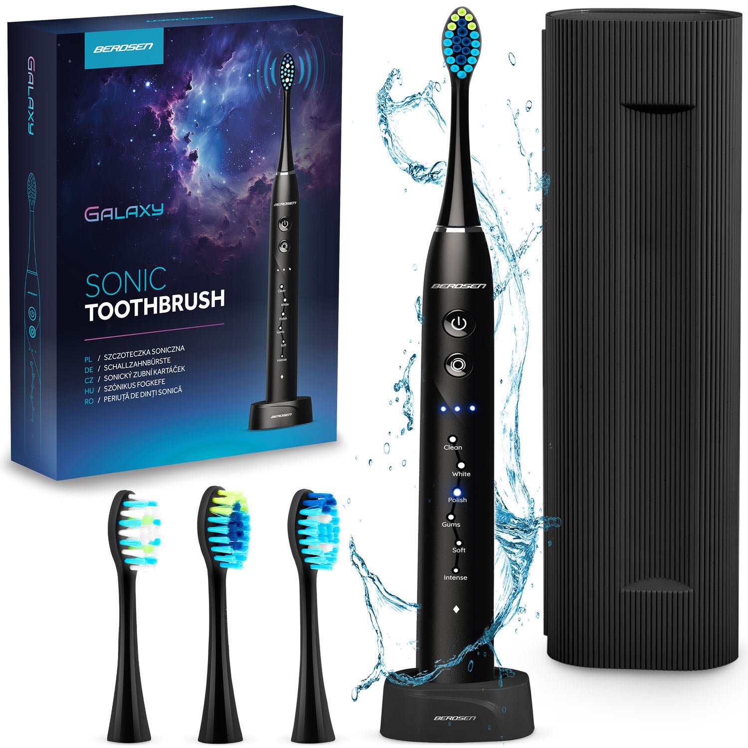 Szczoteczka soniczna do zębów Berdsen Galaxy czarna elektryczna + etui