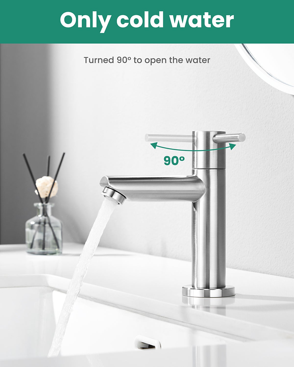 CECIPA MAX Robinet Lavabo Eau Froide avec Flexible Raccordement, Robinet Lave Main Eau Froide Uniquement avec Bec Hauteur 8.8MM pour Salle de Bain - 3