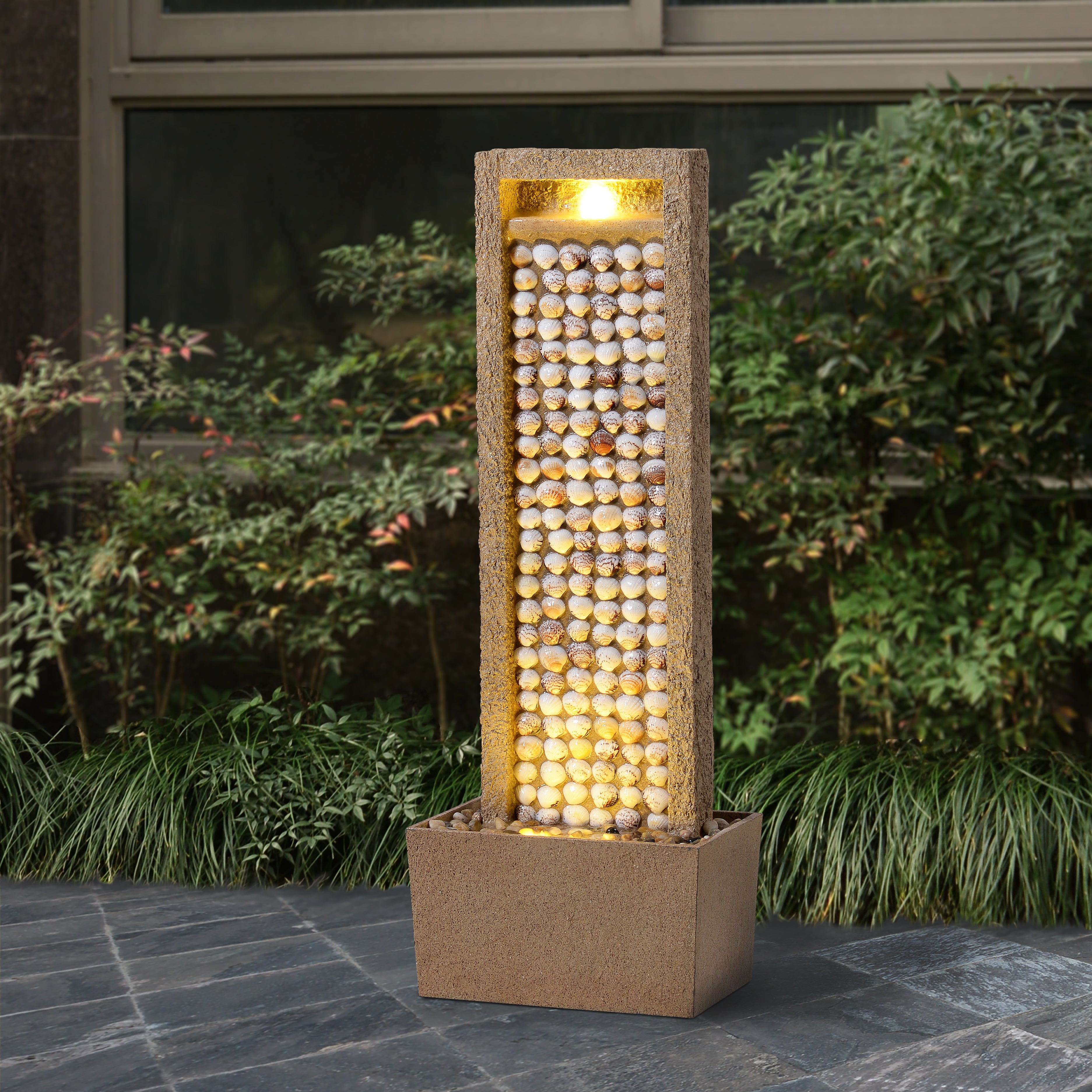 Fontaine haute jardin LED coquillages design,Marron, 92cm, TEAMSON HOME - 2