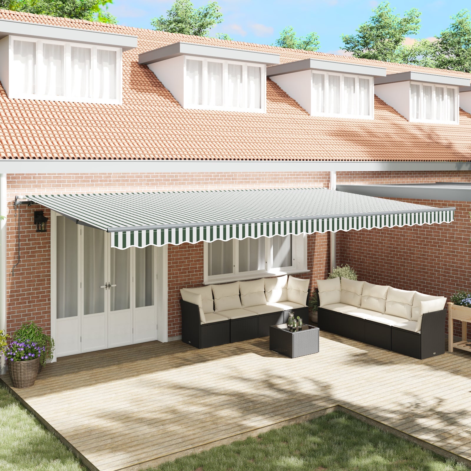Vidaxl toldo retráctil automático verde y blanco 600x300 cm, vidaxl tejido de reemplazo para toldo de 6x3 m verde y blanco