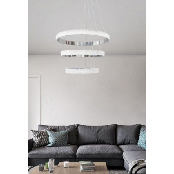 Trade Shop - Lampadario Led 62w Design Ad Anelli Effetto Cristallo Luce 4000k 6500k 3000k Lp-26b - Bianco Naturale - - 2