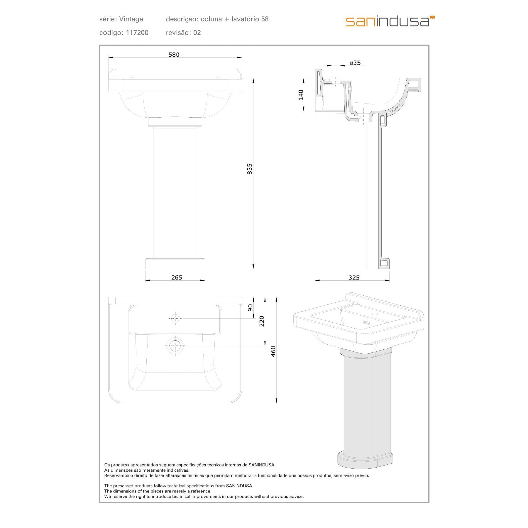 Lavabo 58cm mural céramique traditionnelle SANINDUSA Vintage blanc - 4