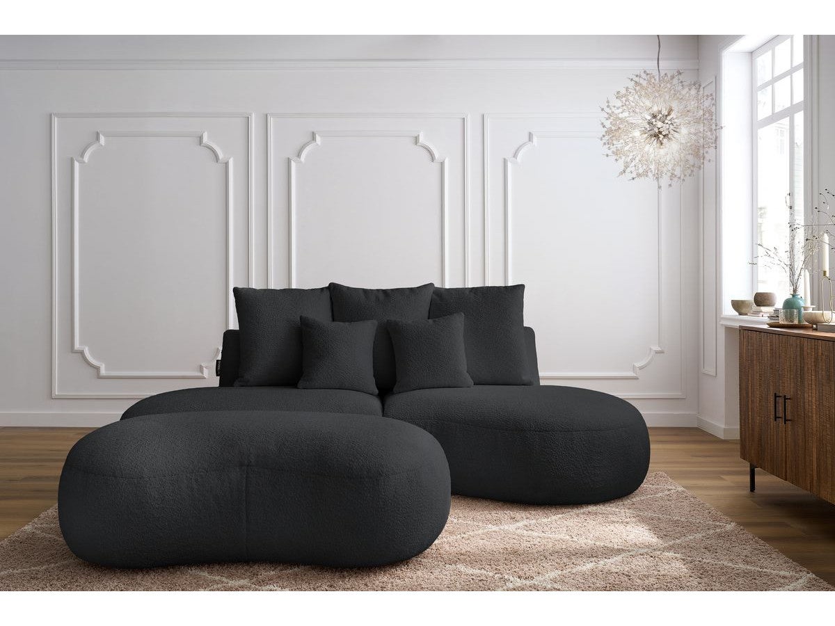 BOBOCHIC Canapé droit fixe 3 places SAINT-GERMAIN tissu bouclette avec pouf Gris foncé - 4