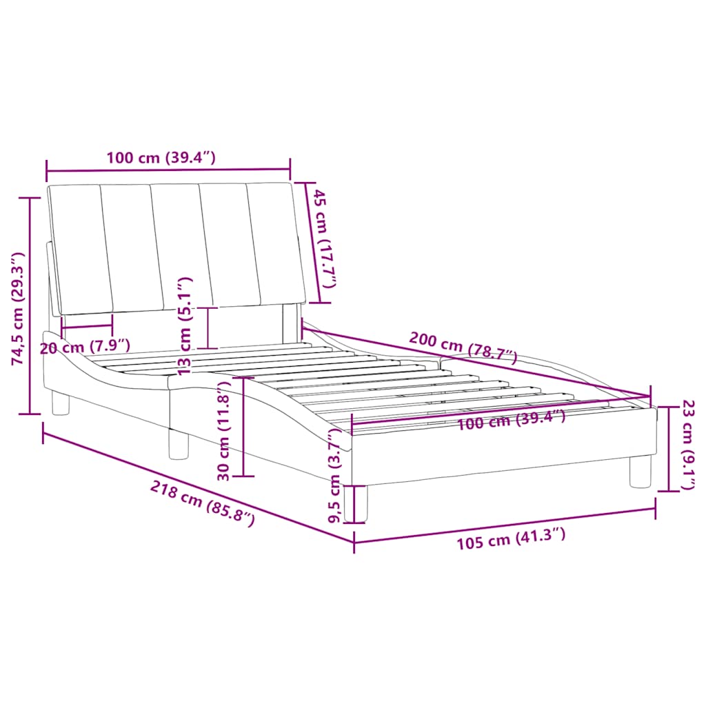 Cadre de lit sans matelas gris foncé 100x200 cm velours - 3