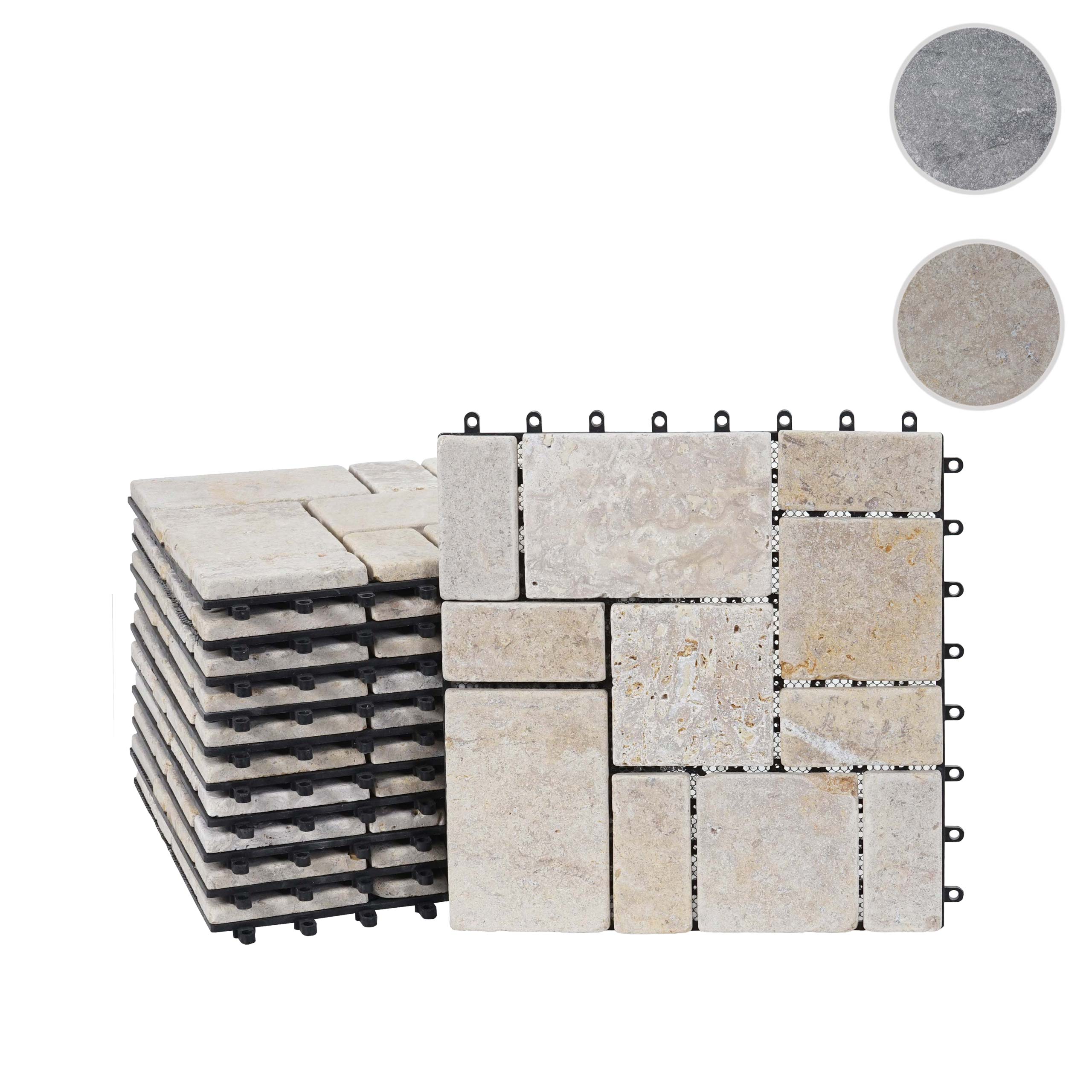 Carreau en pierre HWC-K70, carreau de sol, balcon/terrasse en pierre naturelle, 11x 30x30cm = 1m² ~ blanc - 9