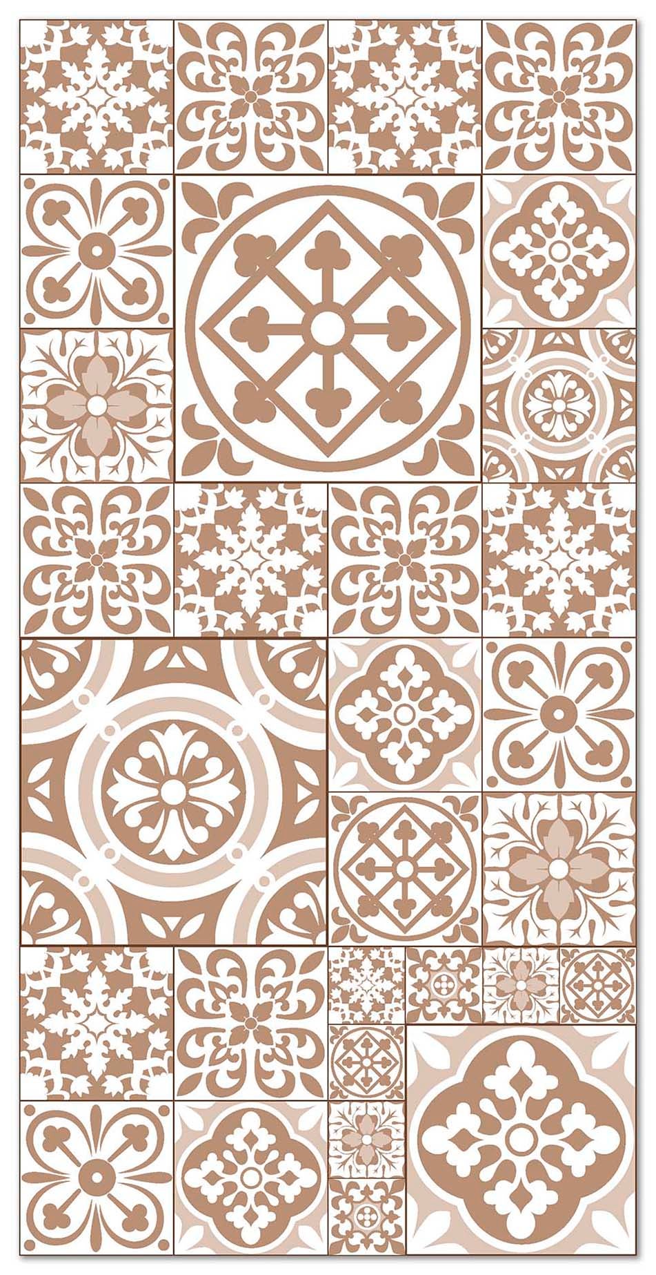 Panorama alfombra vinílica hidráulica talavera marrón 40x80 cm - alfombra cocina vinilo - alfombra salón antideslizante e ignífuga