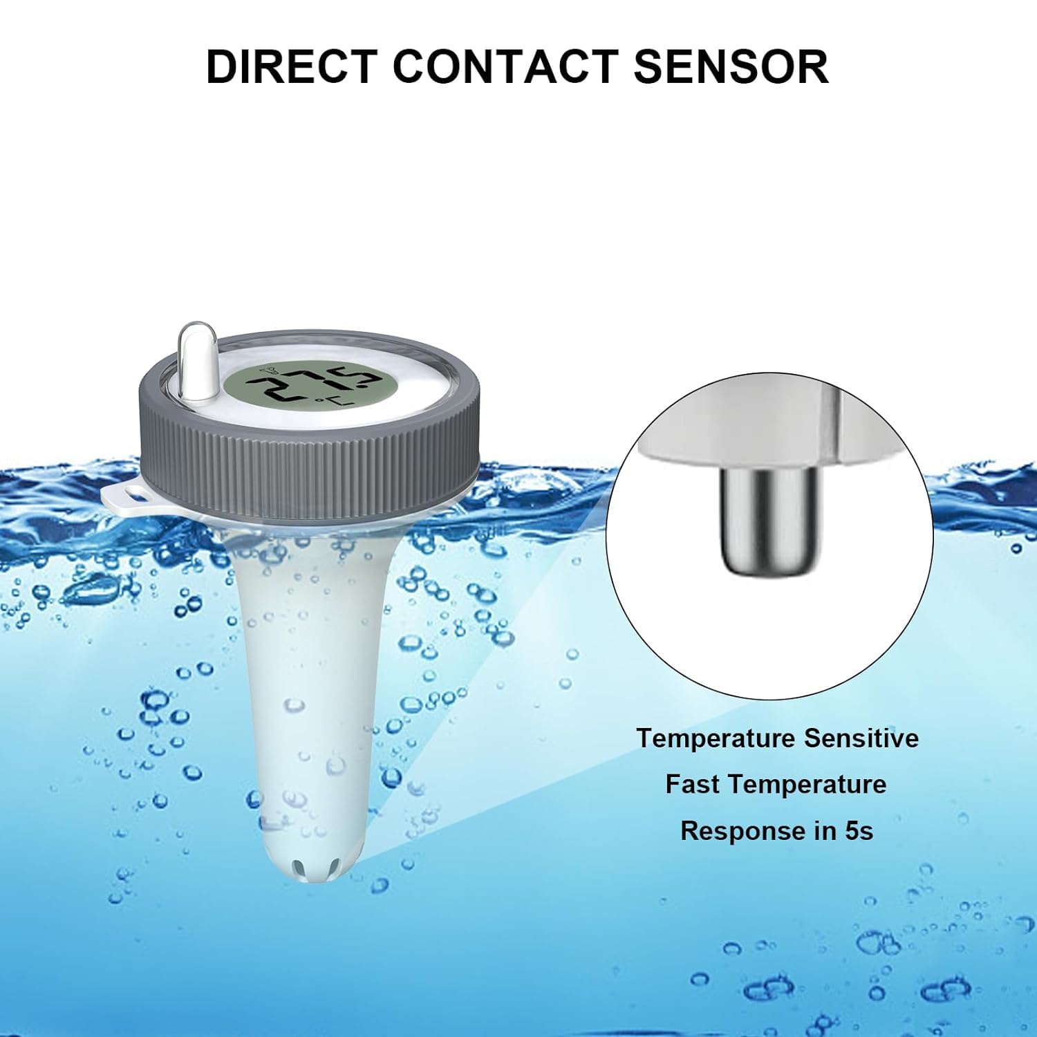 Thermomètre de piscine flottant, facile à lire, thermomètre numérique sans fil pour piscines avec fonction RCC, thermomètre de piscine à distance - 4