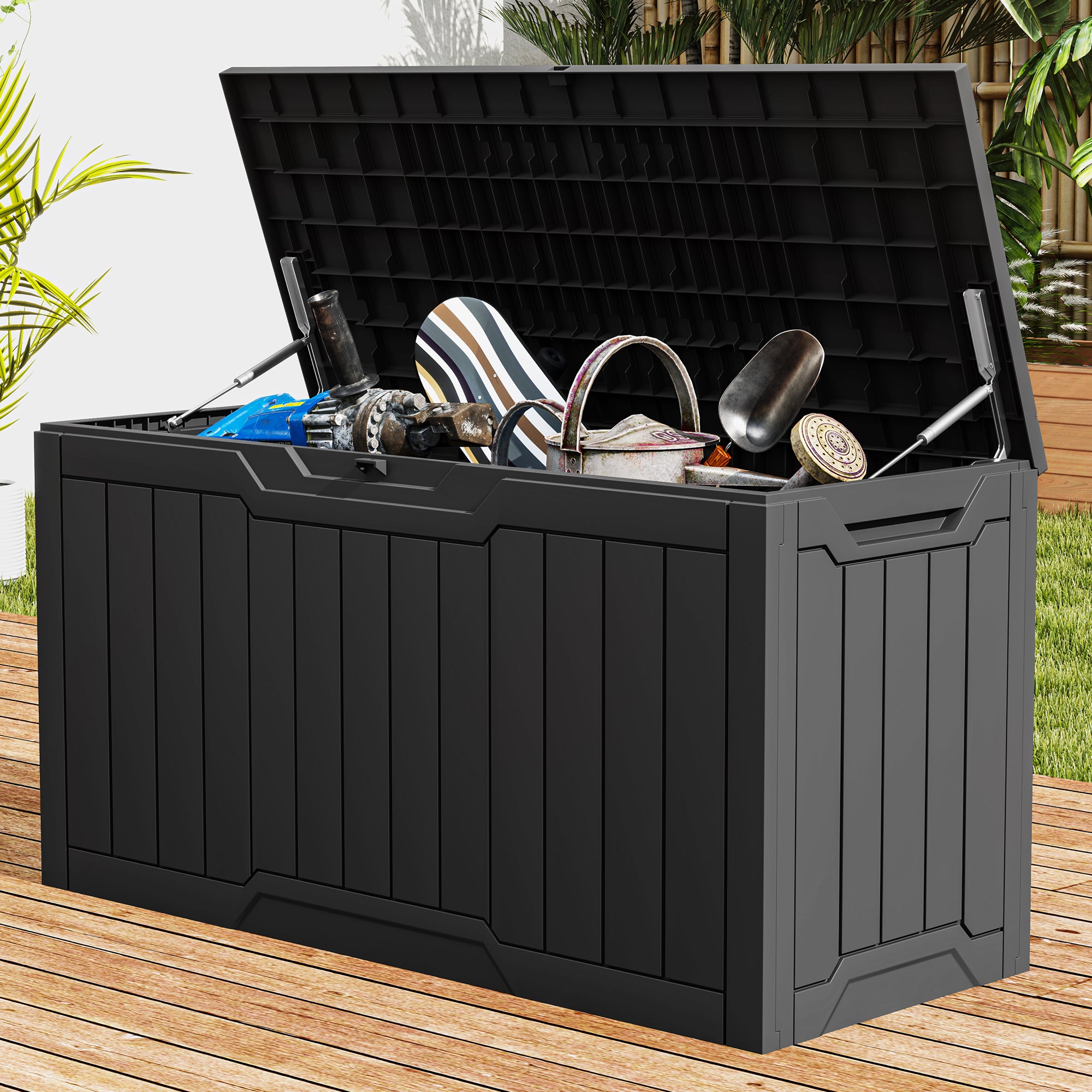 Boîte de Rangement Extérieure Étanche de 658 L, Boîte de Terrasse avec Fenêtre Ventilée
