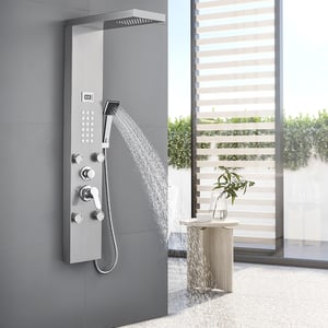 Panneau Colonne Douche Hydromassante AURALUM MAX avec Écran Affichage Temprérature Panneau Douche avec 4 jets massage,Douche de tête,Douchette à Main