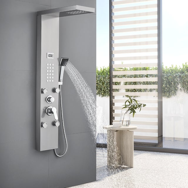 Panneau Colonne Douche Hydromassante AURALUM MAX avec Écran Affichage Temprérature Panneau Douche avec 4 jets massage,Douche de tête,Douchette à Main