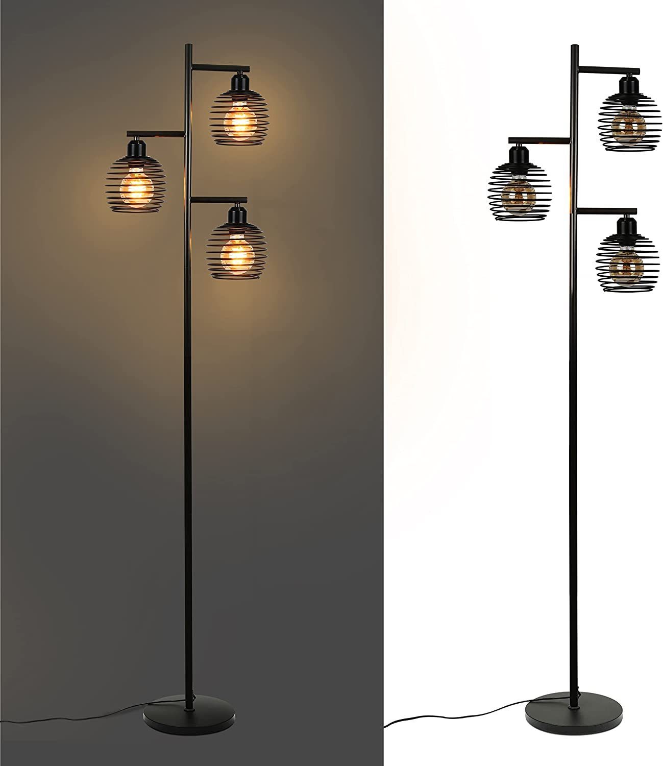 NETTLIFE Lampadaire Salon Vintage - e27 3 flammes 25W noir industriel Lampe sur pied 152CM avc interrupteur à pied - 5