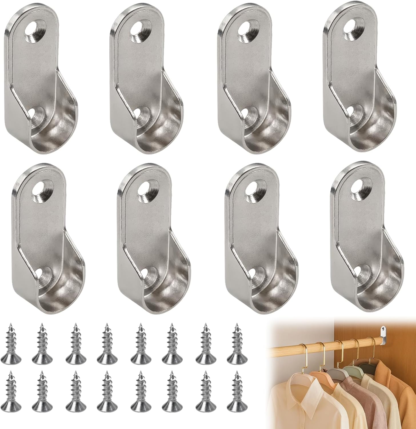 Supports De Tringle à Vêtements – Lot De 4 En Métal – Avec 8 Vis – Pour Placard, Dressing, Armoire – Universel - 3