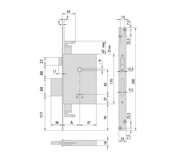 CISA CERRADURA 57255.60.0 EMBUTIR 3 PUNTOS GORJA PICAPORTE/PALETON - 2