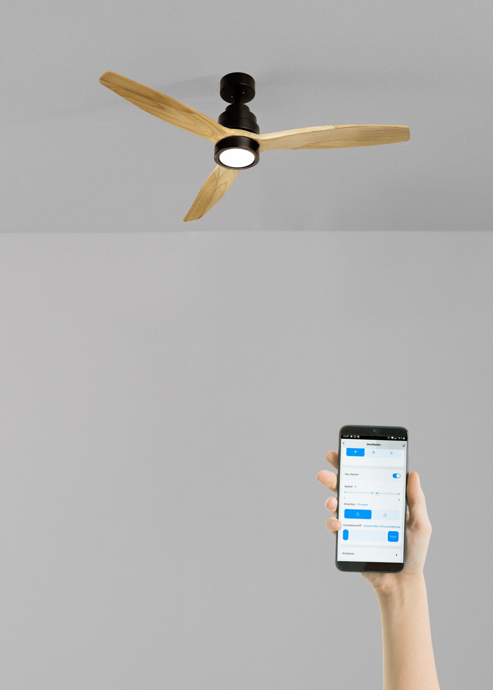 WINDSTYLANCE DC - Ventilateur de Plafond 40W Silencieux Ø132 cm - Avec lumière et WIFI + télécommande - 3
