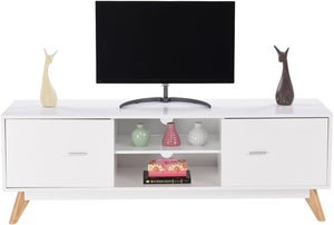 Meuble TV HOMCOM 140 Cm - Banc TV Chêne Avec Portes Et étagères Ajustables - Pour TV Jusqu'à 65 Pouces - Salon & Chambre