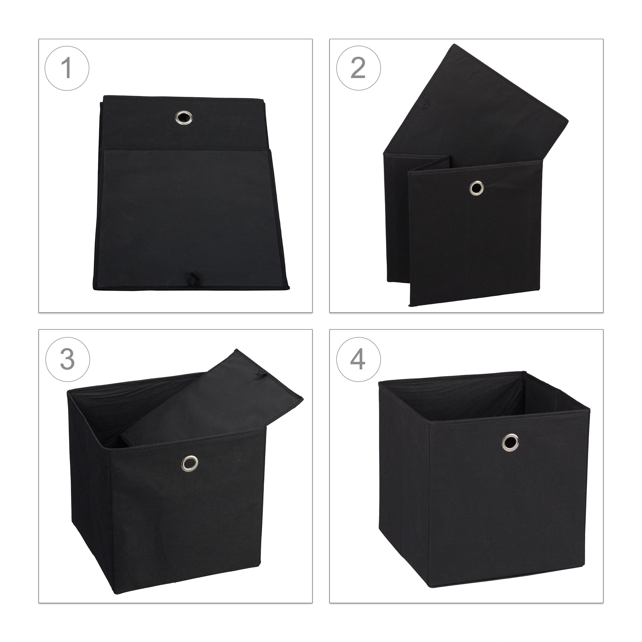 12x Cestini Porta-Oggetti , Quadrati, per lo Scaffale, Scatole a Forma di Cubo, HxLxP: 30 x 30 x 30 cm, Nero - 6