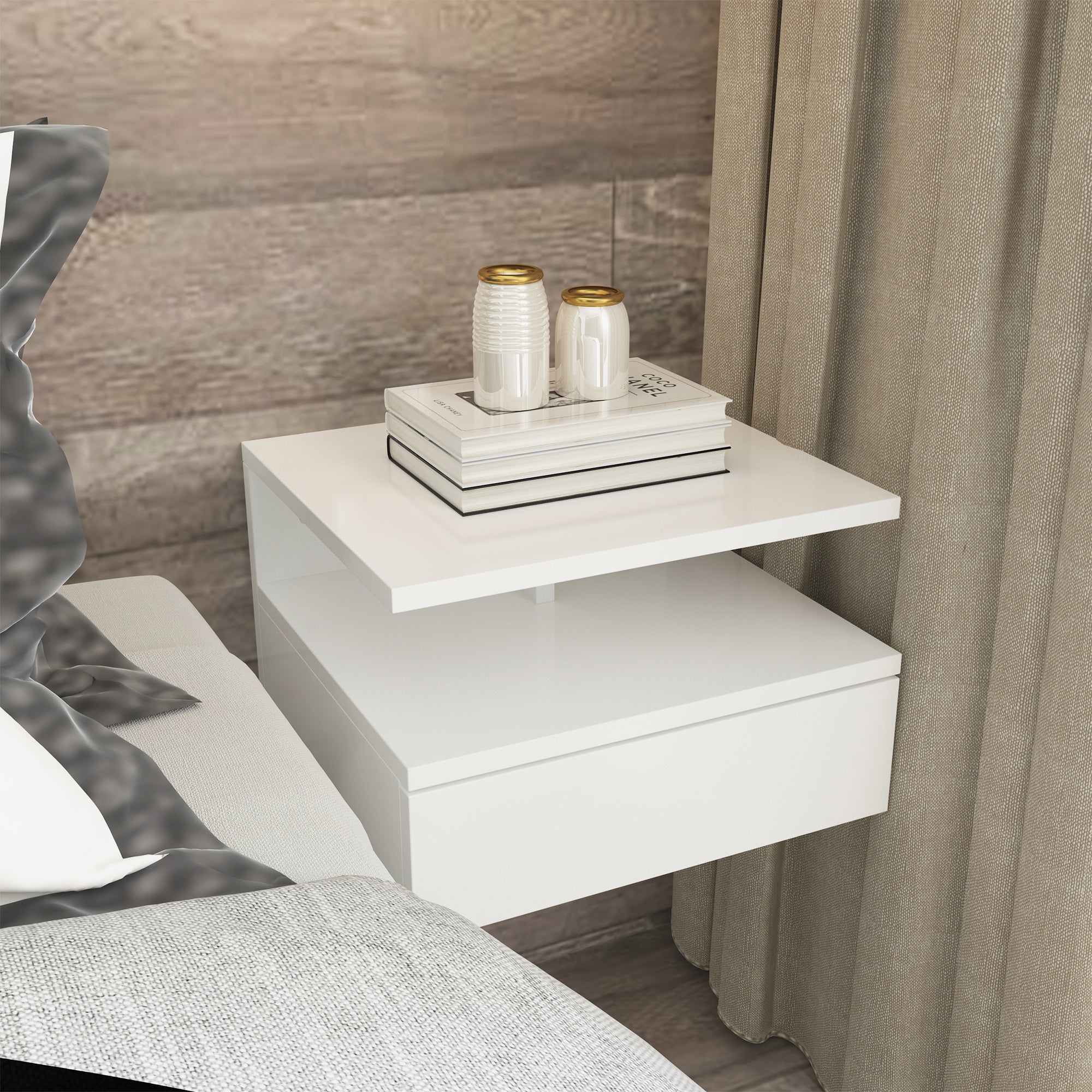 HOMCOM Set da 2 Comodini Sospesi per Camera da Letto, Bianco - 2