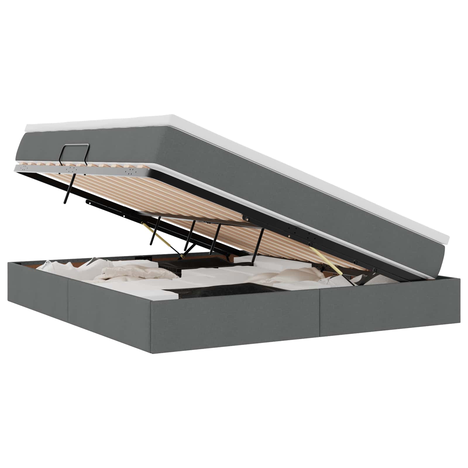 Lit avec rangement et matelas en polyester gris foncé, pour la chambre, 180 × 200 cm - 2
