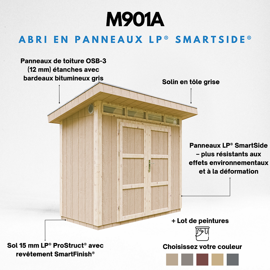 Caseta para jardín paneles a base de madera LP SmartSide 3m2 con suelo y baldosas bituminosas- L161xA294xA239 cm- TIMBELA M901A - Tundra grey - 3
