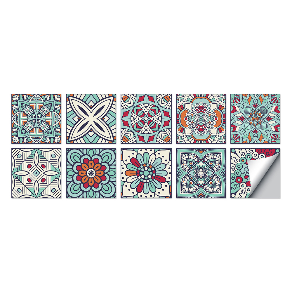 Zestaw 20 samoprzylepnych tapet w stylu vintage w kolorze marokańskim, w kolorze turkusowym, 20 x 20 cm, wodoodpornych