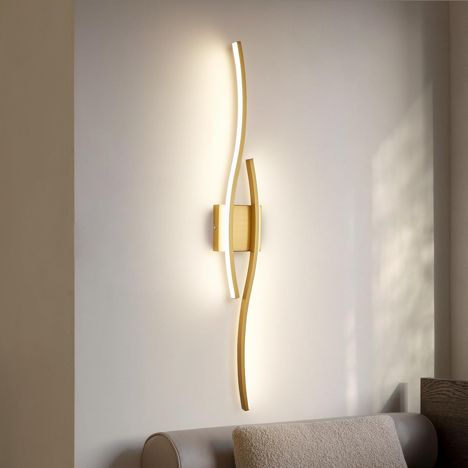 Applique murale moderne en arc, Applique LED d'intérieur, Lampe de chevet, Plafonnier, Lampes décoratives, 60 cm x 15 cm (lumière chaude) - 9