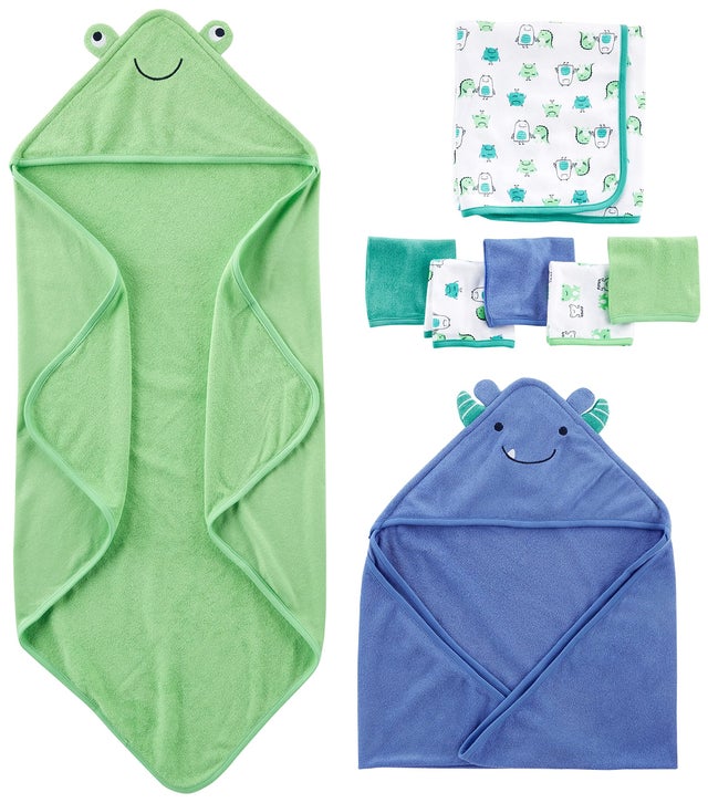 Simple Joys by Carter's 8-Piece Towel And Washcloth Set Baby-Bath-Towels, Blu/Verde/Bianco, Taglia Unica Bimbo