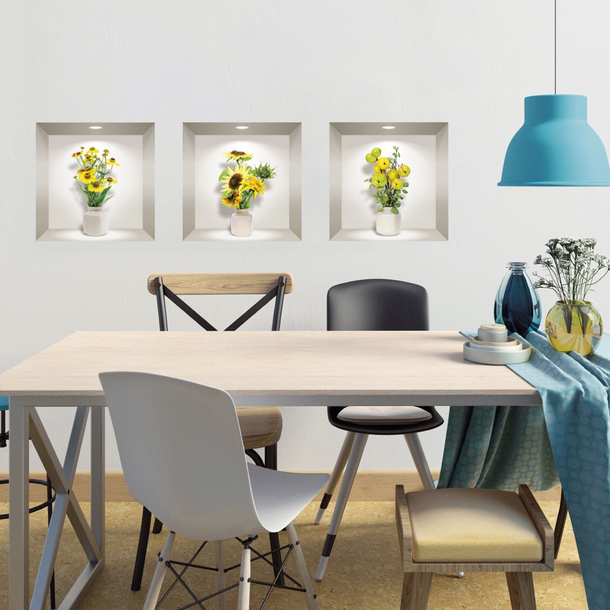 Vinilo 3d flores amarillas de primavera - adhesivo de pared - revestimiento sticker mural decorativo - 30x90cm