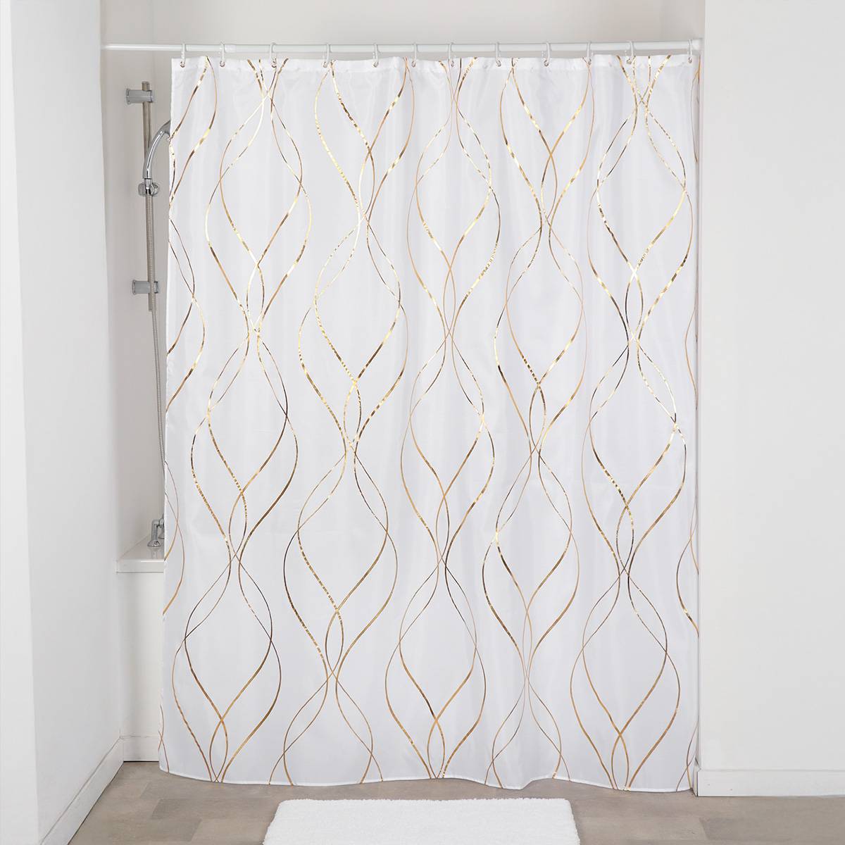Spirella Rideau de Douche en Textile Points Noir-Doré | 200 × 120 cm Acheter chez
