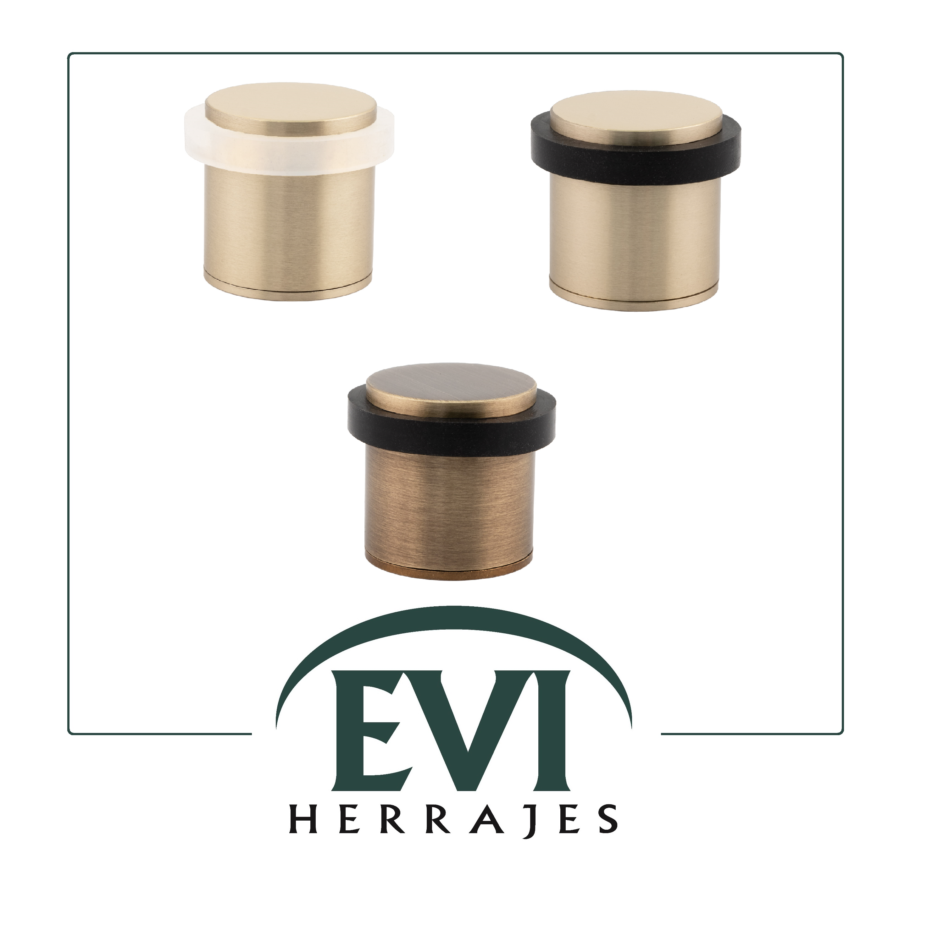 Lot de 4 Butoirs de porte 28 x 30 mm pour sol, cuir laiton avec caoutchouc de protection, à visser, EVI Herrajes - 4