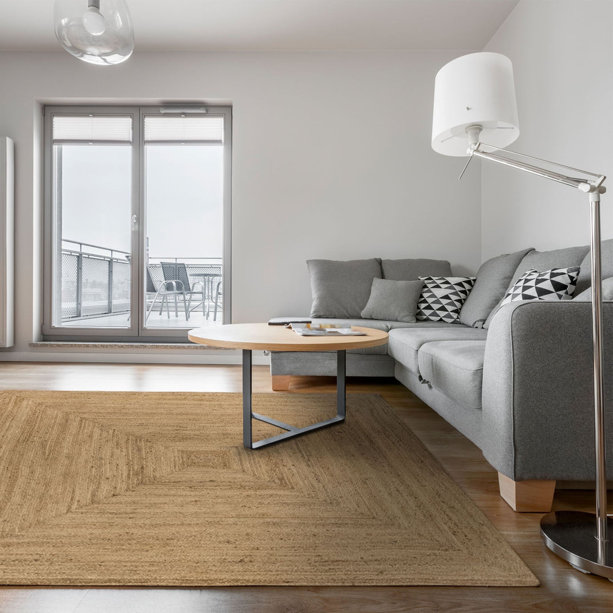 Hamid - Tappeto quadrato ALHAMBRA in juta naturale 200x200 cm - Tappeto per soggiorno, camera da letto e soggiorno - 2