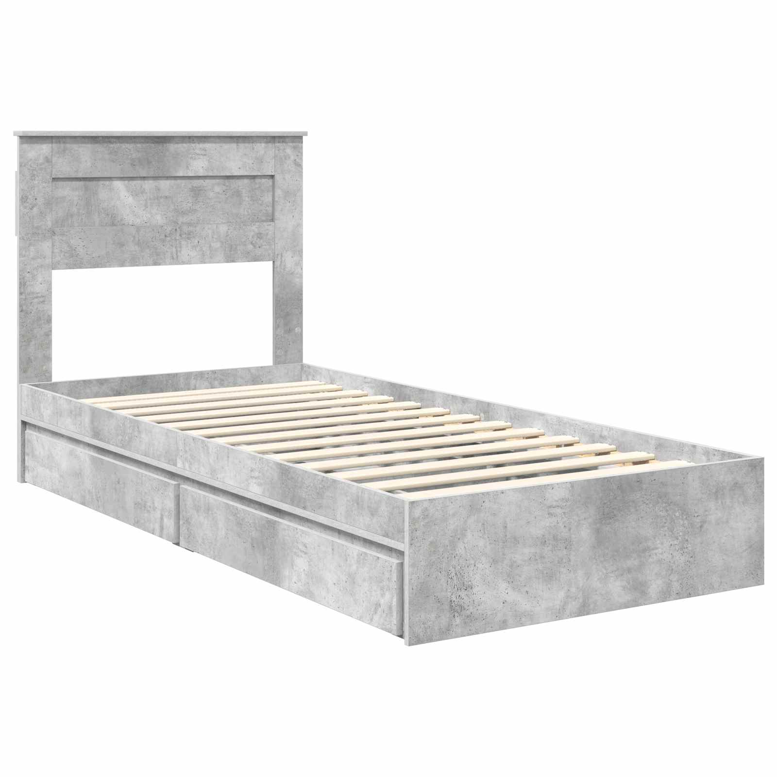 Lit avec rangement en panneau de bois gris béton pour la chambre, 90 × 190 cm - 4